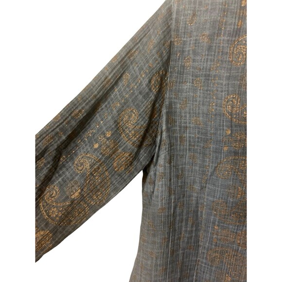 Soft Surroundings Katavi Tunic Top Grey Cotton Gauzy Gold Paisley Sequin Boho PL - Picture 5 of 10